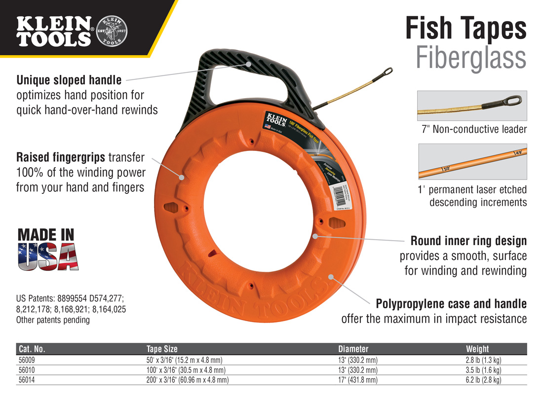 Klein Tools 100 ft. Fiber glass Fish Tape56010 The Home Depot